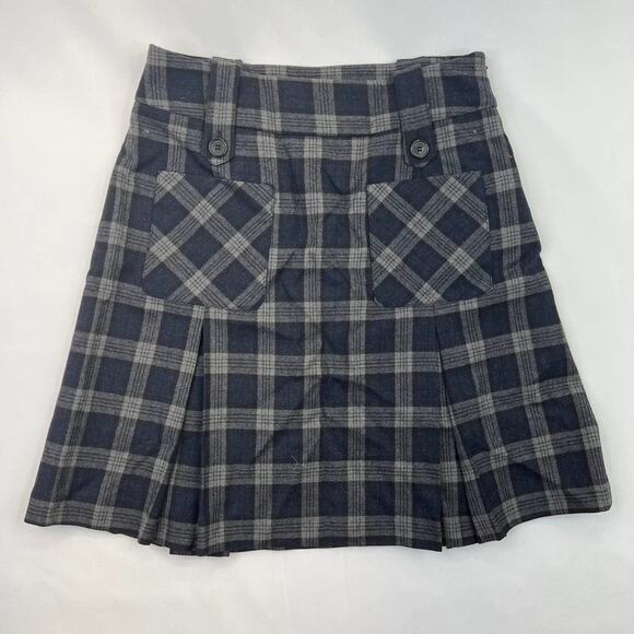 Michael Kors Virgin Wool Blend Plaid Schoolgirl skirt Women's size 4 Black Gray - Picture 1 of 12
